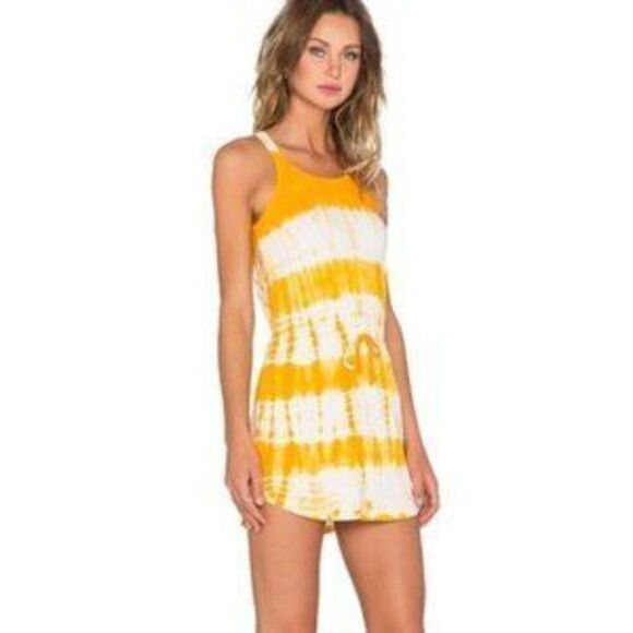 CHASER  Yellow  White Tie Dye Mini crossback  Sleeveless Halter Dress M - Picture 2 of 7